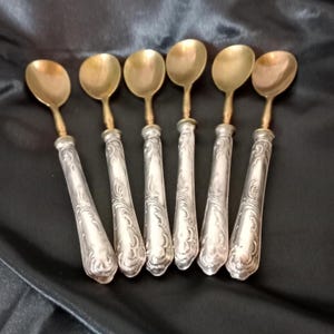 Cutlery set 1950s 800 silver Set of 6 brass teaspoons with 800 silver handle Italian silverware Silver cutlery Silver crockery Cutlery set