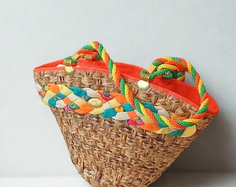 Brand new Straw bag Made in Italy Brand "Ivory The Original" Vintage 80s Beach bag Vintage wicker basket Multi colored bag Summer bags