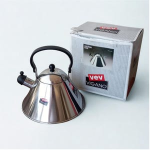 Vev Vigano Kettle Inox 2l Tea kettle in stainless steel Vintage 1980s Steel tableware Kettle with whistle Product "Vev Vigano" Made in Italy