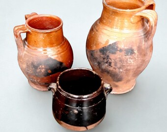 Rare Late 19th century Set 3 Terracotta pot Italian Antiques Very worn Collectible Antique vases Antique clay crockery