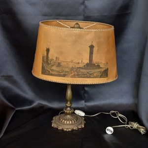 Rare Vintage Italy 1930-40s 45 cm Ormolu Brass lamp Brass decorated Home decor Desk Bedside Vintage table lamp Antique lampshade