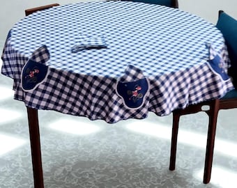Nappe rare avec poches Nappe ronde brodée en coton Nappe à carreaux Nappe en lin vintage avec serviettes