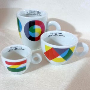 Sällsynt begränsad upplaga "EXPO" Milano 2015 Set med 3 storlekar Espressokopp Kaffekopp och Mjölkkopp Enorm mjölkkopp Samlarobjekt Illy Caffe