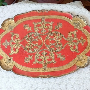 Großes 57 x 37 cm 22 &quot;Traditionelles Florentinerzeitliches Tablett Typisches Florentiner Italien 1950er Jahre Handgemaltes Antikes italienisches Harztablett Wohndekor