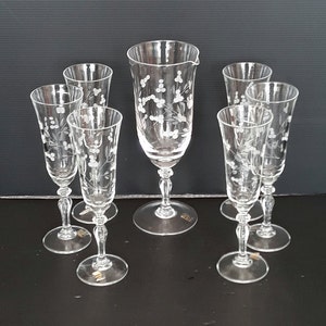 Rare Precious Glass set Hand engraved crystal Venetian Traditions Table sets Crystal goblets