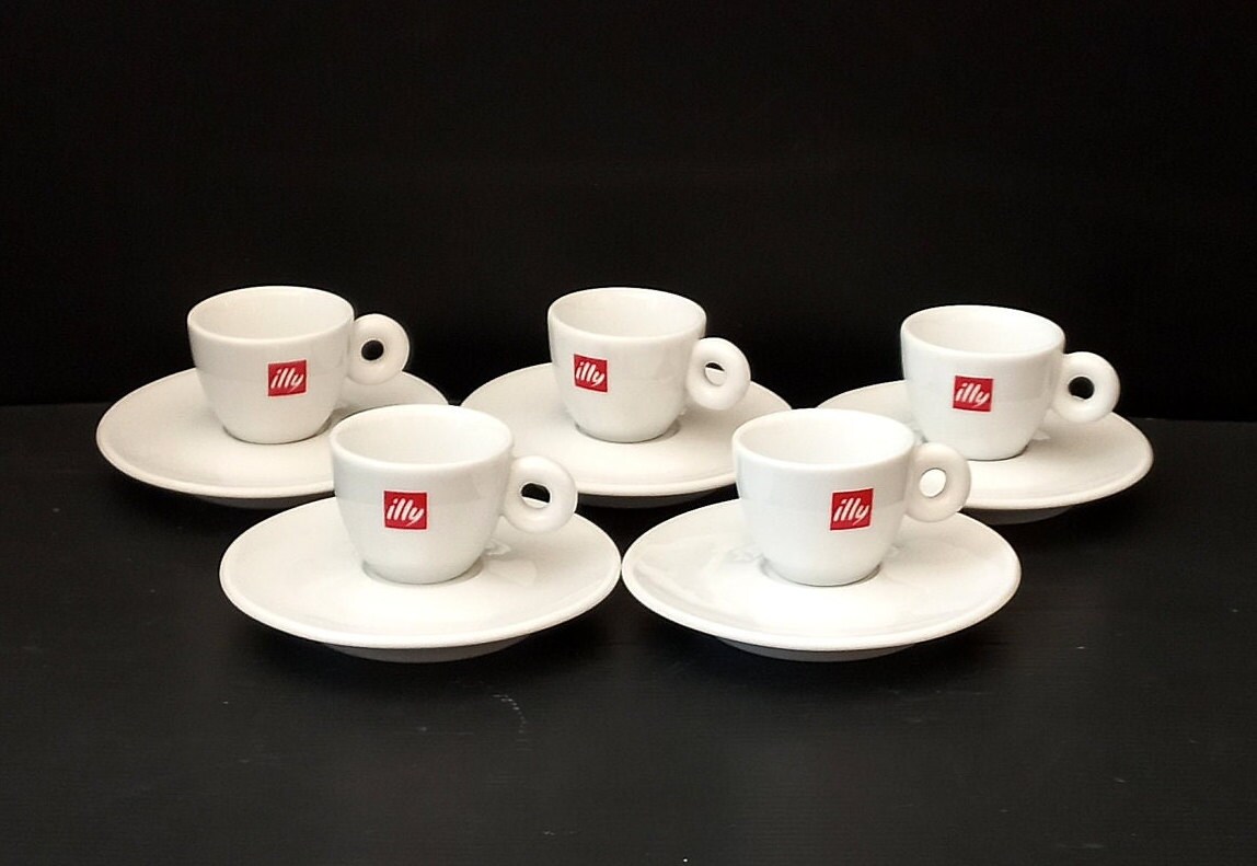 Pair of Collectible Illy Espresso Cups, Italian Classic illy White