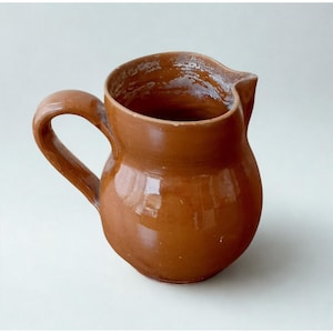 Rare Early 1900s Terracotta vase with two handles, Antique wine or water jug, Italian pottery