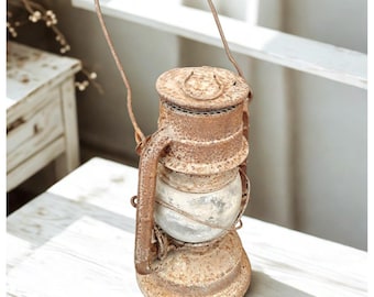 Lámpara de hierro antigua Vintage Italia década de 1930 Artículo raro de coleccionista Farol de gas oxidado Mobiliario rústico Decoración de casa de campo Restaurante Lámparas coleccionables