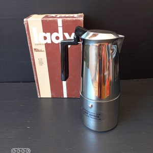 Vintage Italian Brand new "Lady Espresso" Espresso coffee machine With reducer9/12cups Stainless steel 18/10Italian coffee maker Collectible
