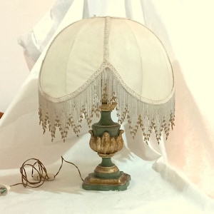 Antique Table Lamp Abat Jour in Wood Florentine style Candle Holder Empire Style Gold Leaf Finishes Rare Old table lamp Vintage bedroom