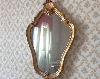 Grand miroir ovale de 30,3 x 19,6 pouces de style baroque Cadre en bois Miroir à la feuille d'or pour chambre à coucher Salle de bain entrée vintage Meubles de style baroque