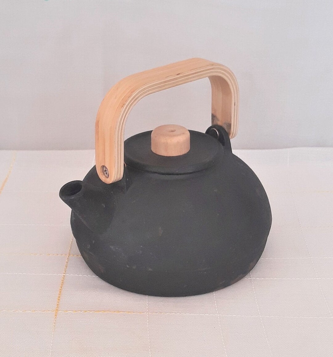 Rare Antique Cast Iron Teapot Hand Very Heavy Wooden Etsy
