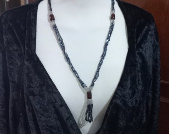 Necklace Handmade costume jewelry Italian artisan costume jewelry Glass beads Black- Grey color with shades Long necklace Black pearls