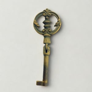 Cerradura de cajón de armario italiana vintage de los años 50, de latón ornamentado, con llave maestra y llave de unión.