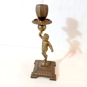 Old Brass Candle Holder One Flame with cherub Vintage Candle Holder Vintage Home Decor Table Decor Romantic Dinner Candle Holder Christmas