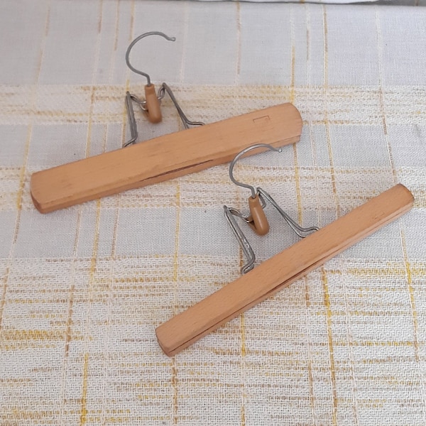 Vintage Italy 1960s Set of 2 hangers For pants In wood Vintage wood hangers Wood hanger Wardrobe furniture