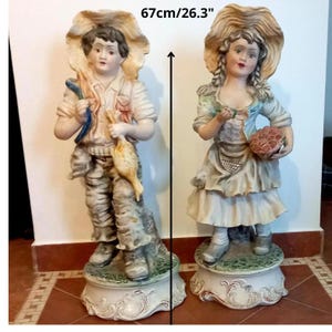 Antique Capodimonte Porcelain Pair of large porcelain statues The countrymen Large statues Early 1900s Collectible Vintage home decor Decor
