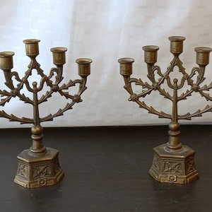 Rare Pair of 5 Flames Candle Holders Vintage Brass Candlesticks 1950s Antique Candlesticks 5 Arms Vintage Home Decorations Christmas Table