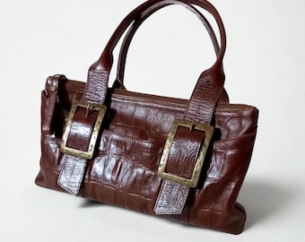 Brown leather bag "Pulicati" Made in Italy Brass buckle Genuine leather Gift for her