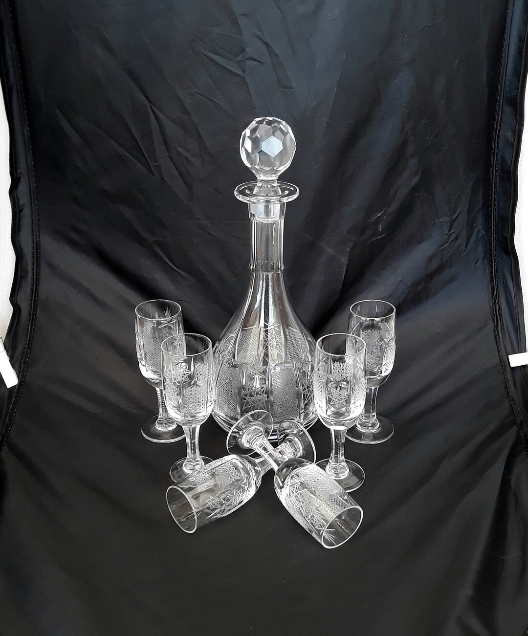 Liquor Glassware Set With Bottle Hand Carved Crystal Decanter Etsy