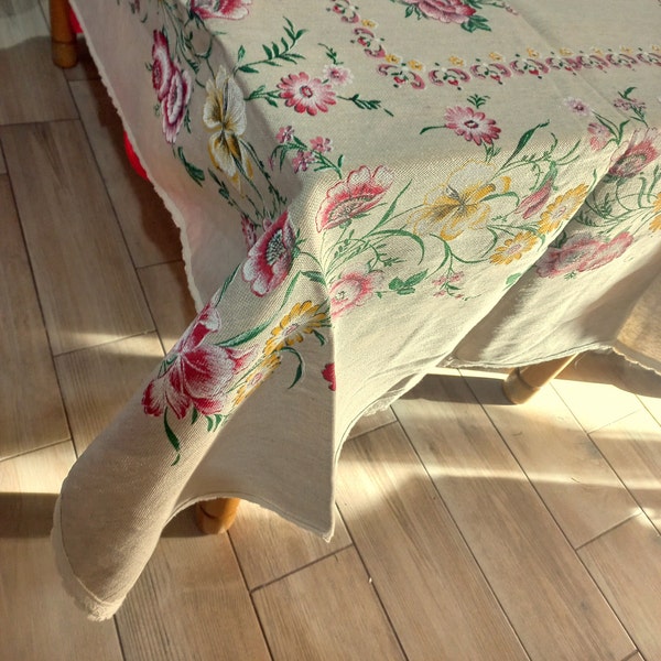 Gloednieuw rechthoekig jute tafelkleed handgeschilderd rustiek tafelkleed met bloemen decor keukentafel rustieke keuken landhuis decor