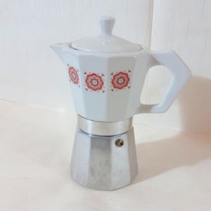 Rare Espresso Coffee Maker 6 Cups Aluminum and Porcelain Coffee Maker Vintage Coffee Maker 80s Vintage Coffee Maker