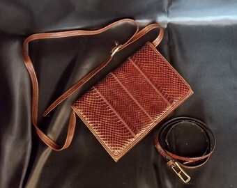 Vintage Italy Shoulder Bag Genuine Leather with Matching Strap Genuine Python Adjustable Shoulder Strap 1950s Bag Snake Skin Ladies Clutch