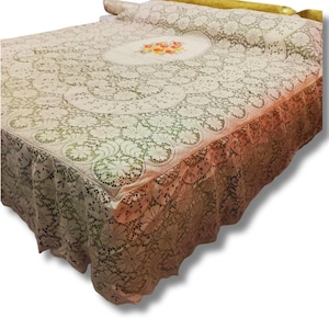 Renda crua e cetim de seda verde Colcha de renda vintage dos anos 50 Renda de algodão vintage Roupa de cama vintage Colchas e colchas vintage