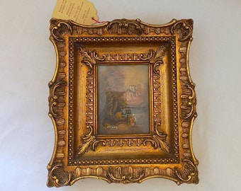 18x16cm Oil painting on copper Ramino Wooden frame Baroque style Pinto landscape Signed by the artist With guarantee certificate Vintage