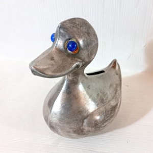 Hucha antigua de plata italiana vintage con forma de pato, coleccionable, plateada, pequeña, sin tapa, miniaturas de plata coleccionables.