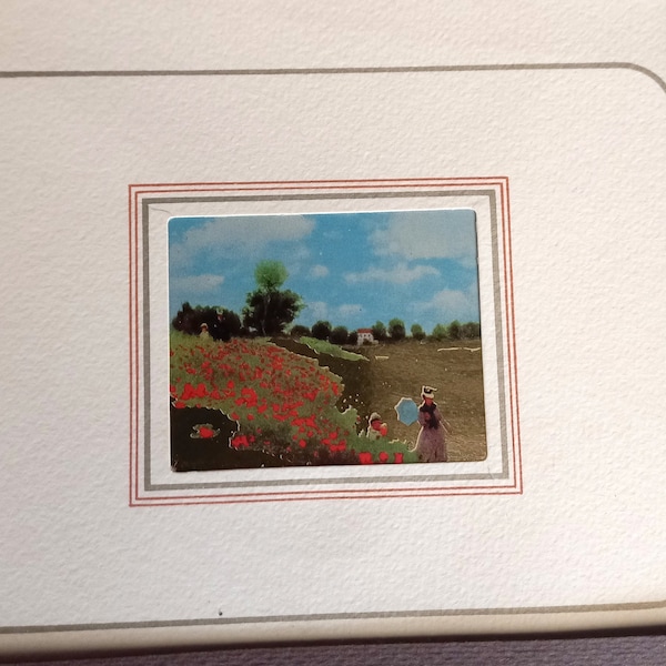Rare Small art chromolithograph on 23k gold leaf"The Poppies" Author Claude Monet Format 5.0x6.2cm Limited edition out of print To be framed