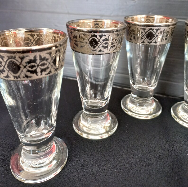 Rare Set of 6 Vintage Liqueur Glasses 1950s Silver Decorated Etsy