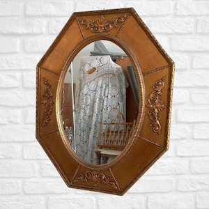 Very large 34,2&quot;x27,1&quot; Oval mirror Baroque style Wood frame Gold leaf Mirror for bedroom Bathroom Vintage entrance Baroque style furniture