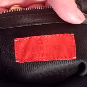Authentic Valentino Garavani Black Leather Ruffled Handbag Made in Italy Serial Number Luxury Vintage Nappa Purse Y2K Goth Designer Bag image 2