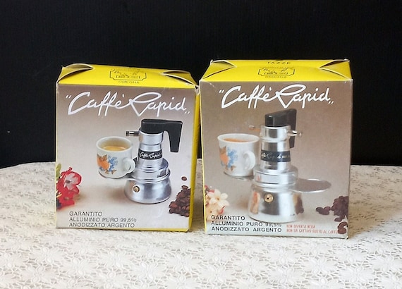 Brand New caffe Rapid 1-2 Cups Coffee Maker in Pure Aluminum 99.5% Silver  Anodized Non-toxic Espresso Italian Coffee Barista Collectibles 