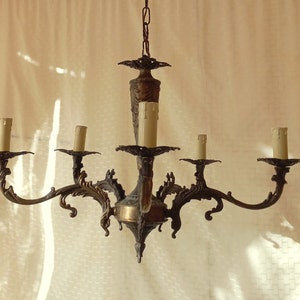 Brass Chandelier 5Lights Vintage 50s Vintage Pendant Lamp Adjustable Chain Vintage Lighting Baroque candelabra Antique Italian tole