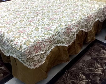 Fabulous double bedspread Silk brocade and silk satin Bedspread with double gold flounce Italian vintage 50s bedspread Baroque bedroom decor