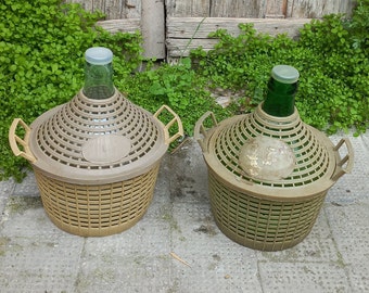 Damigiana vintage in vetro con cestino, 5 litri - Decorazione rustica