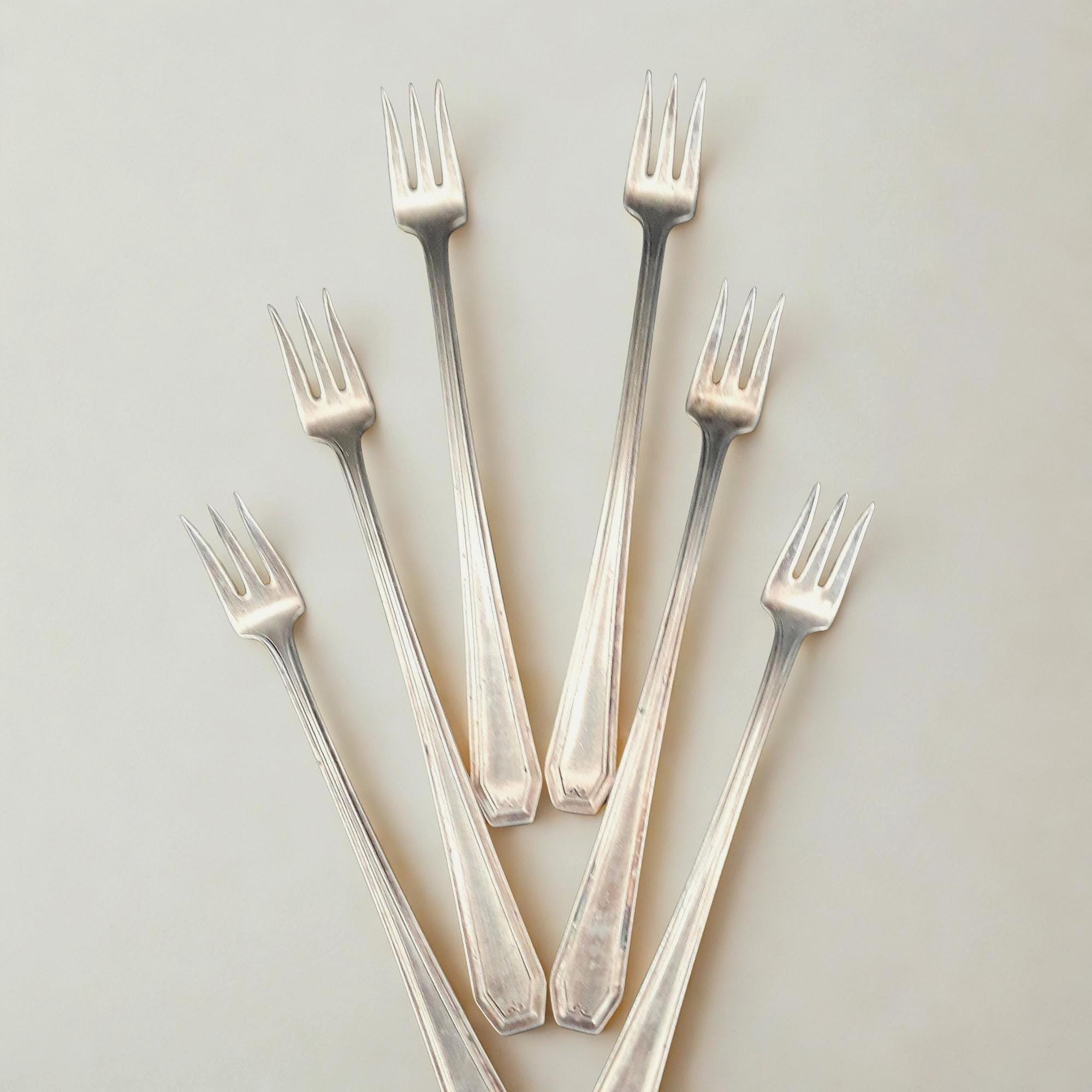 French Antique Sterling Silver Fork 牡蠣用 Rare Set of 6 Pich-barth Extra Sect Forks. Antique Forks Silver
