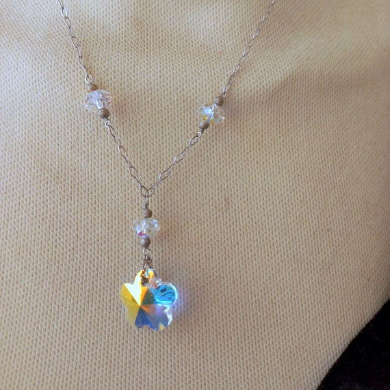 Simple necklace in solid 925 silver Swarovski typ… - image 1