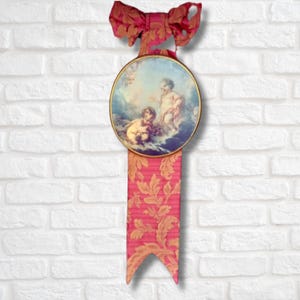 Home Decor Baroque Style Putti Print Vintage Wooden Board Decorative Bow Venetian Damask Wall Hanging Decorations Vintage cherubs Framework