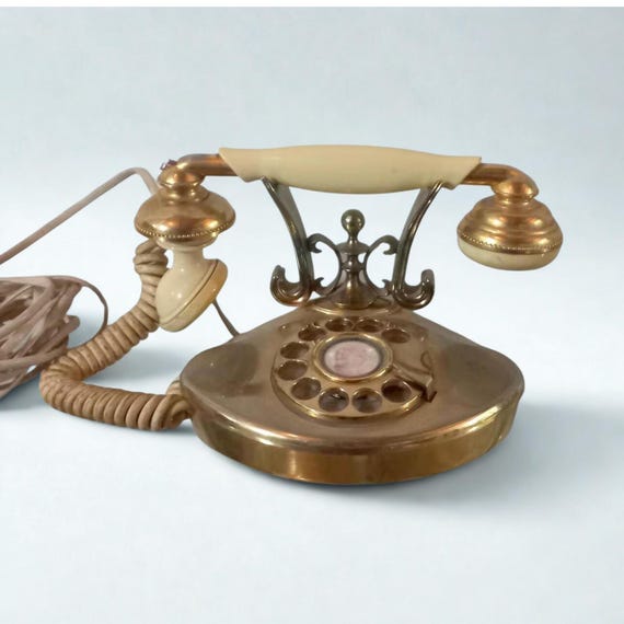 アンティーク 70年代のヴィンテージ レトロ式電話 真鍮 オニキス