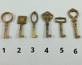 Rare 1950s Vintage Italy collectible skeleton key Ornate brass key Patterned Wardrobe key Brass key Vintage armor Drawer key