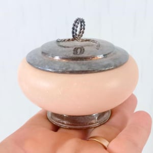 Vintage Italy Round Genuine alabaster box Light pink color 800 Silver cap Vintage alabaster jewelry box Home decor Gift for her Gift for mom