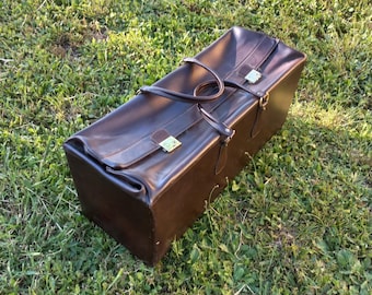 RARE HUGE 78cm Vintage Leather Gladstone Bag - Unique Oversized Professional Valise - Museum Piece Industrial Decor - Giant Doctor Bag 5kg