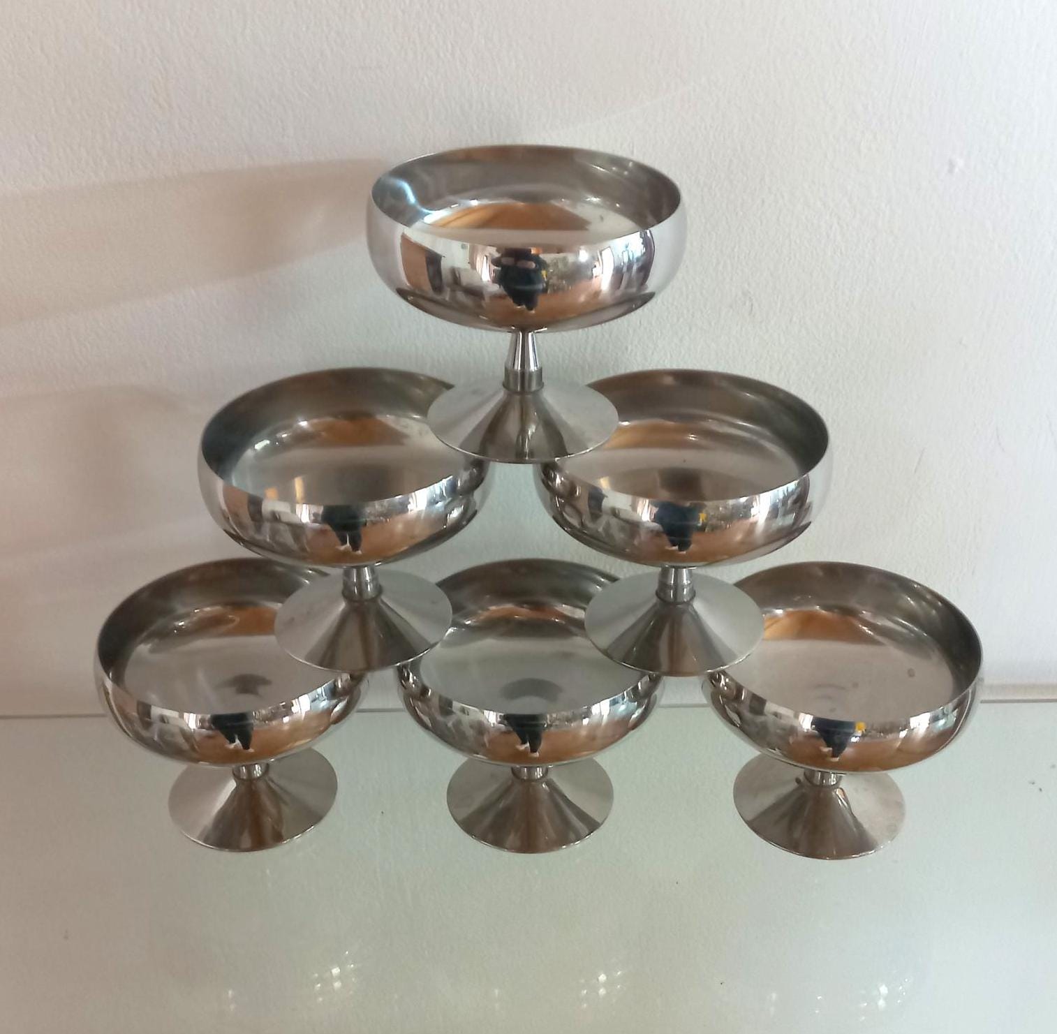Rare Castelli Large Stainless Steel Cups Champagne Cups Ice Cream Cups Vintage 70s Made in  Italy 18/10 stainless steel