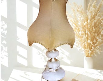 Vintage Italië jaren 60 Te restaureren Beige met bruine tinten Onyx tafellamp nachtlampje Made in Italy Woondecoratie Slaapkamer Bureau Kantoor Vintage