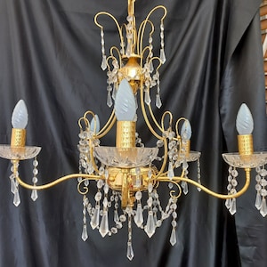 Large 5 lights Italian Gold Tole Chandelier Antique Chandelier with Crystal Drops Empire Style Ceiling Light Balloon Crystal Chandelier