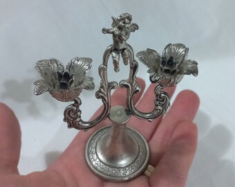 Vintage candle holders 2 Arms with cherub Arg1000 Silver plated Small silver plated candle holder Candlestick Italian silverware Vintage 80s