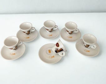Brand new Set of 6 cups Vintage "Caffè Duettò" heavy White porcelain Design Italiano Made in Italy Coffee cups Collectible Espresso coffee